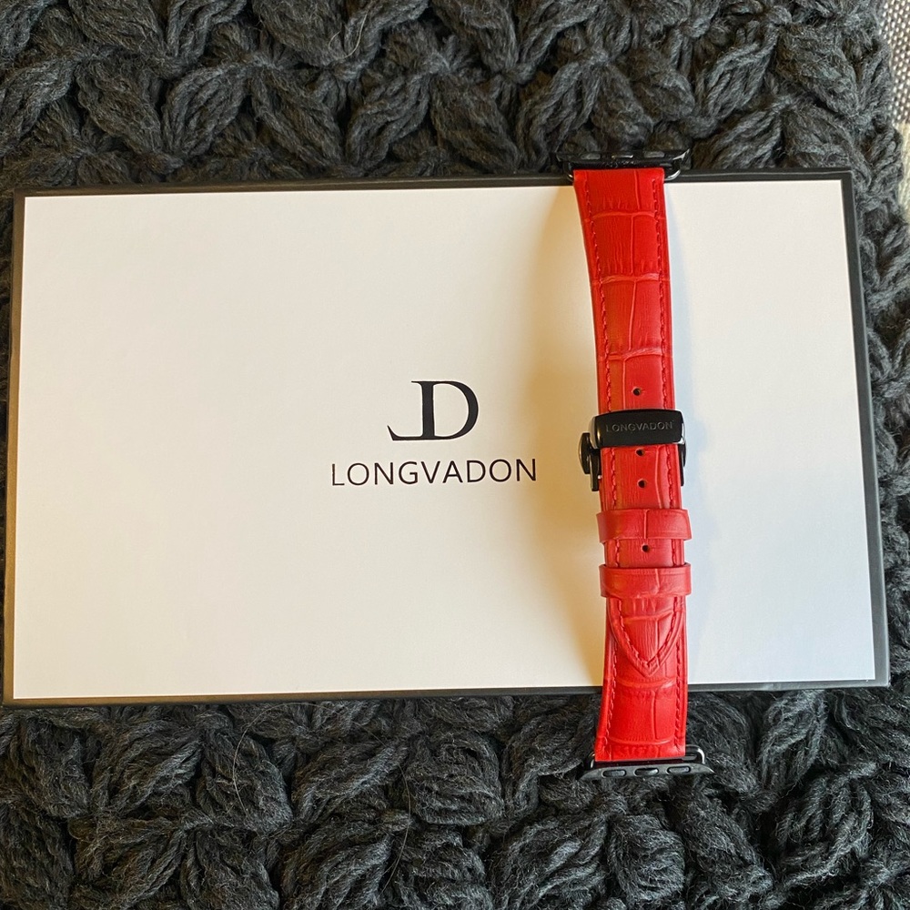 Longvadon Caiman Series Crimson Red (medium) with Black Details Apple Watch Band